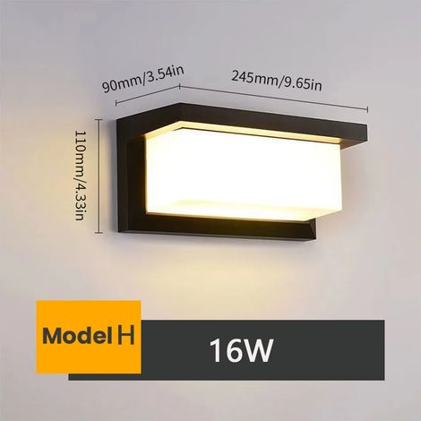 (Modèle H - Blanc froid - Sans capteur) Applique murale extérieure LED étanche IP66 avec détecteur de mouvement - Éclairage extérieur pour porche, balcon et jardin (1/5)