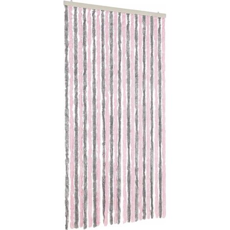 Rideau anti-mouches gris argenté et rose 100x220 cm chenille CFW65104 (1/5)