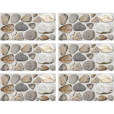 BRAVIX 6 Feuilles De Galets Stickers Muraux Vinyle Auto- Adhésif Amovible Mur De Galets Peintures Murales pour La Cuisine Salle De Bains 30X15cm