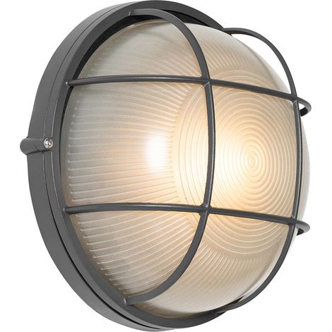 QAZQA Industrial Lámpara de pared exterior industrial gris oscuro IP44 - Hanneke Aluminio /Vidrio Redonda Adecuado para LED Max. 1 x 40 Watt