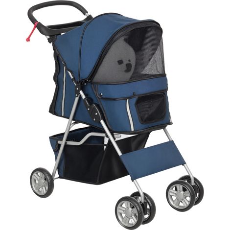 Poussette pour chiens jusqu’à 10 kg, 75 x 45 x 97 cm, bleu foncé, chariot pliant pour animaux de compagnie