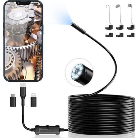 1920P HD Schlangen-Endoskopkamera, Typ-C-Kamera mit 8 LED-Leuchten, Rohrinspektion ohne WLAN für Android- und iOS-Smartphones, iPad (5 m) (1/5)