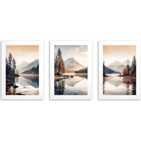 Affiches élégantes pour le mur de la chambre Paysage de montagne Lac 3x 30x40 (1/5)