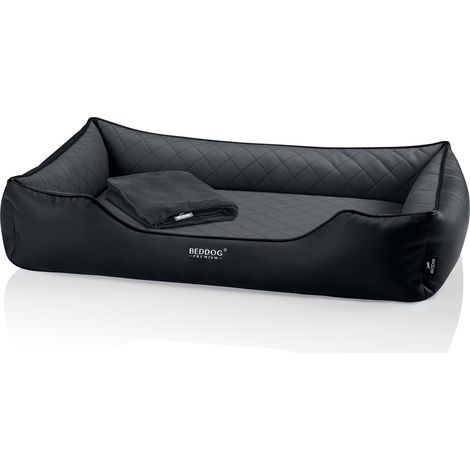 BedDog Premium Cama ortopédica para perro BUFFY, Espuma con memoria, sofá para perro, funda removible, manta de felpa de regalo:THE-ROCK (negro/gris), XXL (1/5)