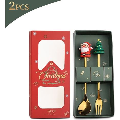 Ensemble fourchette et cuillère de Noël, vaisselle élégante, parfait pour les repas de Noël, les fêtes de fin d'année, les repas de saison et la décoration de la cuisine. (1/5)