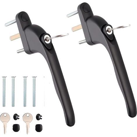 Lot de 2 poignées de fenêtre en UPVC verrouillables en aluminium blanc pour fenêtres UPVC avec clé pour 10/15/30/40/50mm Broches multiples (1/5)