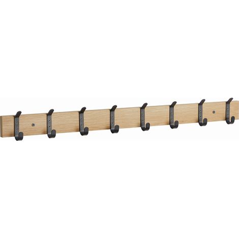 Porte-manteau mural 88 cm en chêne clair – Patère murale avec 8 crochets – Rangement pour manteaux et sacs (1/5)