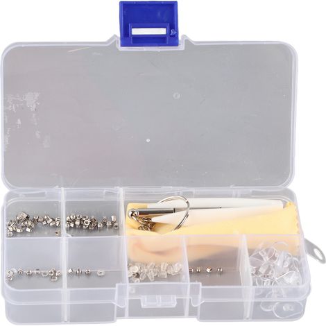Kit de réparation de montures de lunettes comprenant 120 vis, rondelles, plaquettes nasales et embouts de tournevis. Accessoires inclus. (1/5)