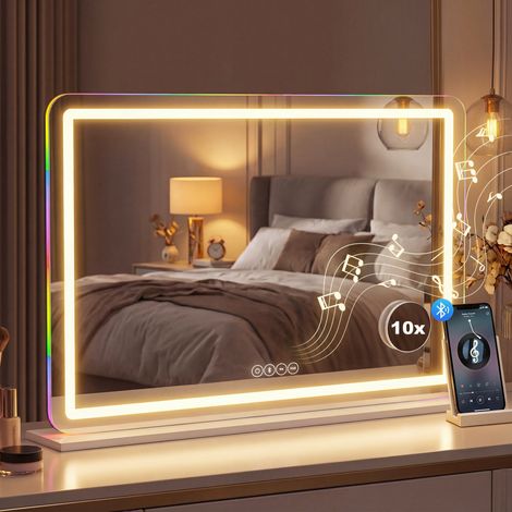 Miroir maquillage lumineux 80x60cm, miroir coiffeuse LED dimmable, lumière RGB, 3 températures de couleur, blanc (1/5)