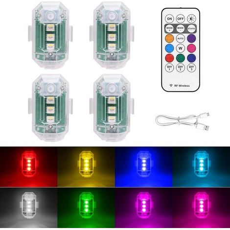luces LED intermitentes inalámbricas con control remoto, 8 colores, Recargables por USB, dron, camión, motocicleta, avión y bicicleta (1/5)