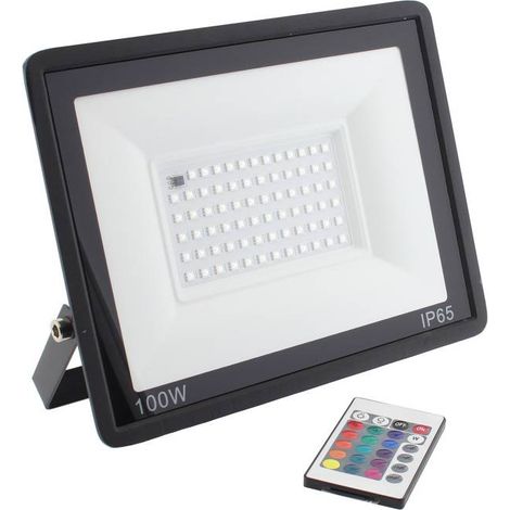 Ledbox – Projecteur LED d'extérieur 100W – Alimentation 220V – Couleurs RVB – IP65 – Télécommande IR jusqu'à 3m – Durée de vie 30 000h (1/5)