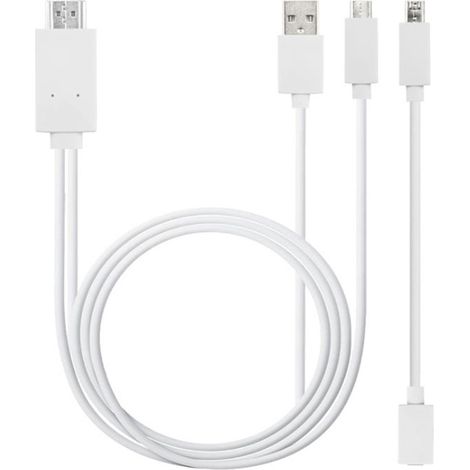 1 Câble adaptateur Micro-USB vers HDMI, Blanc, Compatible MHL, Support HDCP, Pour smartphone et tablette (1/5)