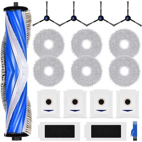 Kit Rechange Robot Aspirateur : 4 Sacs Poussière, 1 Brosse Principale, 4 Latérales, 2 Filtres, 6 Chiffons Nettoyage