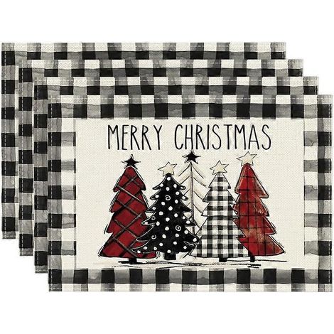 Sets de table de Noël, tapis de table lavables et résistants en lin, lot de 4 (1/5)