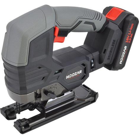 Sierra de calar sin escobillas Hoozar, modelo JS10BL, 18V, 1x2.0Ah, ideal para cortes precisos en madera y metal, ligera, potente y eficiente para trabajos de bricolaje.