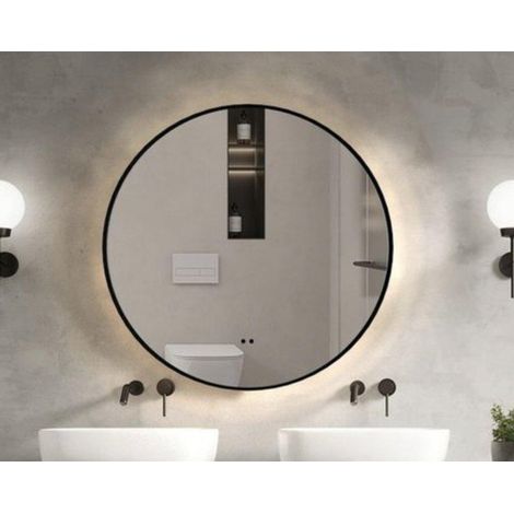 Adema Lonato Miroir de salle de bain - rond - diamètre 60cm - éclairage LED indirect - chauffage miroir - interrupteur infrarouge - noir mat (1/5)