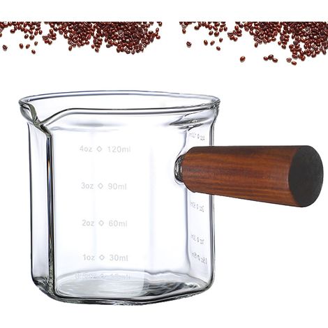 Tasse à doser expresso avec manche en bois, tasse à doser en verre graduée, verre à expresso à bec en V, accessoires expresso en verre transparent, pichet à lait 120 ml (1/5)