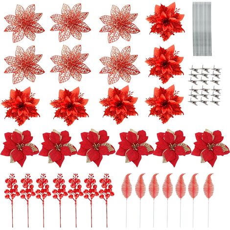Fiori Artificiali Set da 68 Pezzi Stella di Natale Rosso Festivo (1/5)