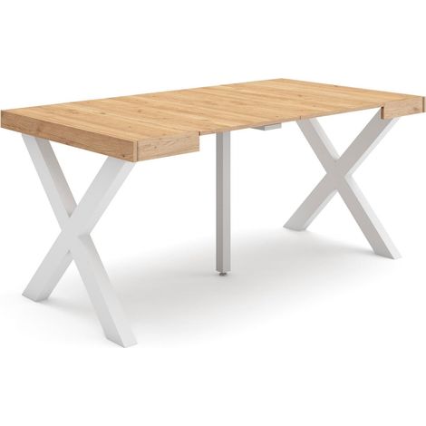 Table Console Extensible Console Meuble 160 pour 8 Personnes Pieds Bois Massif Style Moderne Chêne (1/5)