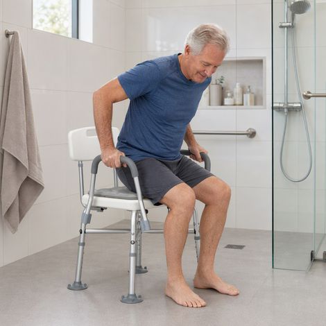 Tabouret de Douche Réglable en Hauteur à 5 Niveaux, Chaise de Douche, Accoudoirs Rembourrés (1/3)