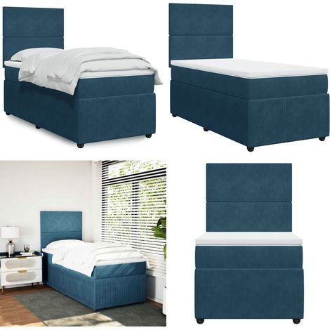 vidaXL Boxspringbett mit Matratze Dunkelblau 90x200 cm Samt (1/5)