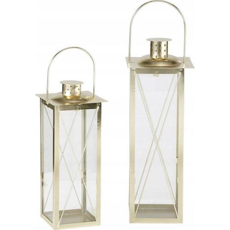 Boltze Farol Set di 2 Lanterne Quadrate Dorate