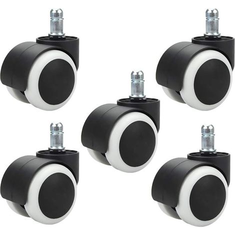 Confezione da 5 rotelle per sedia da ufficio, 48 mm, rotelle per sedia da computer, rotelle girevoli per sedia da ufficio, ruote di ricambio, dimensioni standard dell'albero 11 mm × 20 mm, senza graff