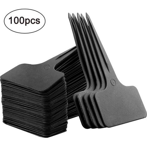 100 PCS T Type de Plastique Pflanzenschilder Noir pour Étiqueter Pflanzenstecker résistant aux Intempéries Stecketiketten Noir Étiquettes pour Plantes,610cm (1/5)