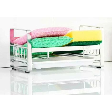 Porte Eponge,Acier Inoxydable304Organisation d'évier Rangement Support Eponge,Organisateur Evier Cuisine eavecBac Collecteur Amovible Etagère en éponge,pourPoser tcomptoir Cuisine éponge (1/5)