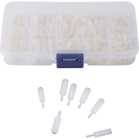 Assortiment de 200 vis et écrous hexagonaux mâles et femelles en nylon M2.5 avec boîte en plastique