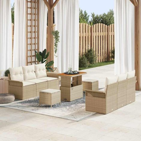 Conjunto de sofás de jardín 9 pcs Beige ratán sintético vidaXL (1/5)