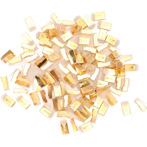 100 connecteurs RJ45 CAT6e traversants, blindés en cuivre pur, prêts à l'emploi, 8P8C, pour câble Ethernet, embouts à sertir plaqués or (1/5)