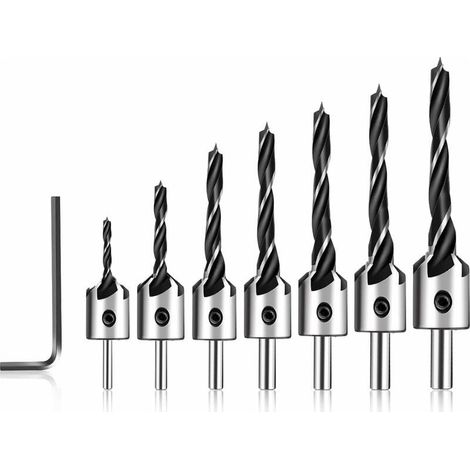 Fresa per legno, punta da trapano HSS, fresa per legno, punta da trapano svasatrice in acciaio, alesatore per legno con chiave esagonale, utensile alesatore per smussatura 3 4 5 6 7 8 10 mm (1/5)