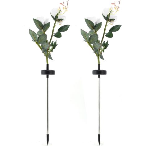 Lot de 2 lampes solaires LED en forme de fleur, étanches, roses artificielles, couleur champagne, pour jardin et aménagement paysager extérieur.-AquaForge
