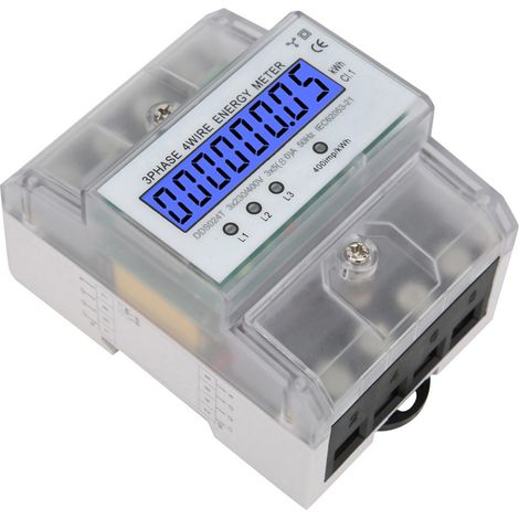Compteur électrique électronique triphasé 4P 380V DIN rail, écran LCD numérique avec capot transparent, mesure d'énergie précise, idéal pour tableau électrique. (1/5)