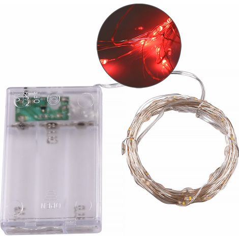CATENA LUMINOSA A BATTERIA CON 50 MICROLED ROSSI SU FILO METALLICO FLESSIBILE DA 5 METRI - DECORAZIONE NATALIZIA WEDDING E ALLESTIMENTI INTERNI (1/4)