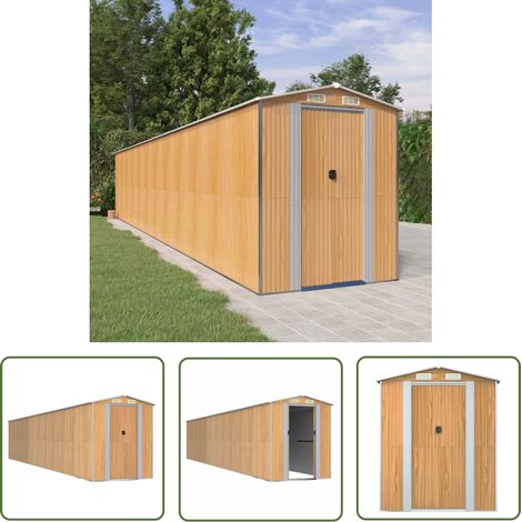 The Living Store Geräteschuppen Hellbraun 192x1021x223 cm Verzinkter Stahl - Gartenschuppen - Gerätehaus - Werkzeuglager - Outdoor-Aufbewahrung - Gartenmöbelaufbewahrung (1/5)