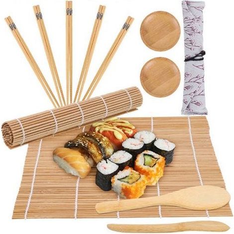 Service à sushi (ensemble de 10 pièces, plus 2 assiettes en bambou) (1/5)