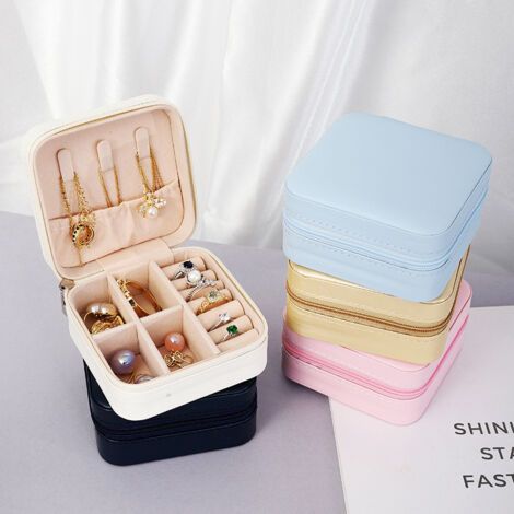 Boîtes à bijoux Mini organisateur de bijoux Voyage portable petit stockage de bijoux filles dames bague collier boucles d'oreilles boucles d'oreilles stockage boîte de rangement (blanc)
