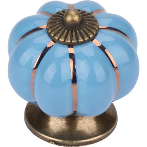 Boutons de porte en céramique en forme de citrouille, poignées de style européen pour meubles de chambre, armoires et tiroirs (bleu) (1/5)