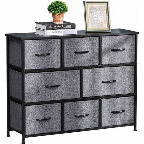 ELVMI Cassettiera con 8 Cassetti in Tessuto, Piedini Regolabili e Fissaggio a Parete per Camera, 100 x 30 x 78,5 cm, Grigio Scuro (1/5)