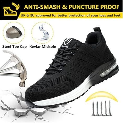 Chaussures de Sécurité Hommes Femmes Légère Basket Securite Confortable Antidérapante Chaussures de Travail Respirantes 45 (1/4)