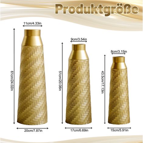 Vasi decorativi in metallo, set 3 pz, oro/bianco, forma conica, per interni HAVRYA (1/3)