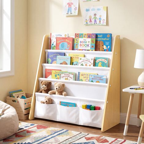 Bibliothèque pour Enfant, Étagère à Livres 4 Niveaux, Rangement Sécurisé, 62,4 x 25 x 60 cm, Jaune et Blanc