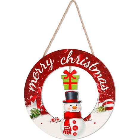 Panneau En Bois De Noël - Décoration Murale Ronde Pour Porte Ou Mur - Motif Arbre De Noël Bonhomme De Neige Père Noël - 1 Pièce (1/5)