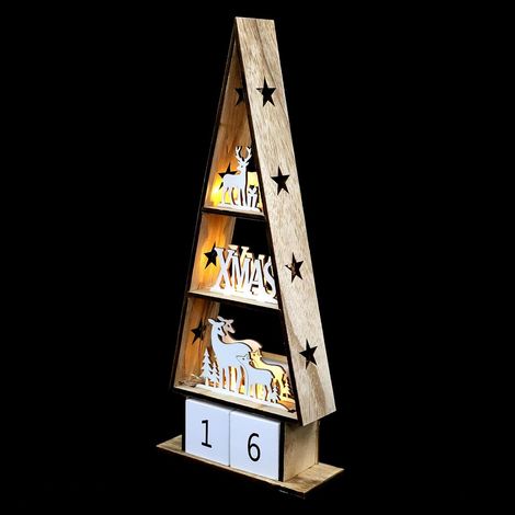 Calendrier Lumineux en Bois Maison Lumineuse Décorative Calendrier Perpétuel de Bureau Décor de Noël Festif pour Maison Bureau ou Restaurant Présent Original de Noël (1/5)