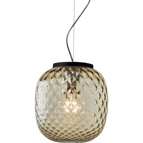 OBAN Suspension Noire avec Verre Balloton Bronze E27 IP20 - Lampe Design Elégante - Structure en Métal et Verre Soufflé (1/5)