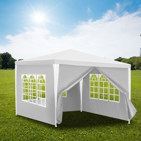 SWANEW Tenda da festa Pergolato da giardino Tenda pieghevole Protezione UV per il giardino, il campeggio con pannelli laterali 3x3m Bianco (1/5)