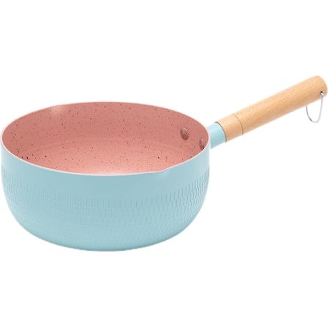 Casserole à lait antiadhésive Maifan Stone de 18 cm, bleue, avec poignée bois, compatible avec les plaques cuisson à gaz et à induction