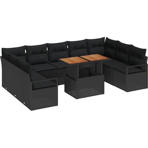Garden Sofa Set with Storage 10 pcs Black Poly rattan vidaXL